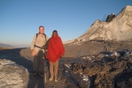 Standing near the recently formed lava pool. Notice the small eruption occurring on the peak to the right